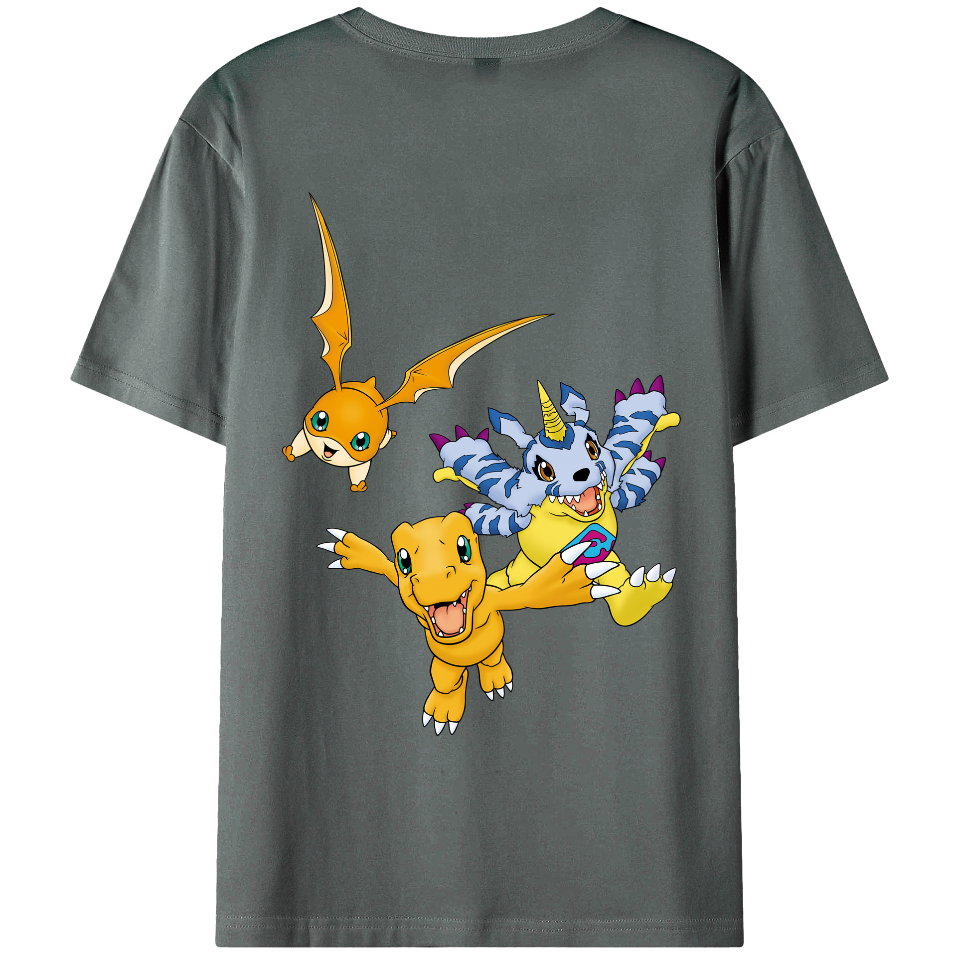 （画像用） Digimon デジタルモンスター/デジモン 綿100％ メンズ半袖Tシャツ（バックプリント） 通気性